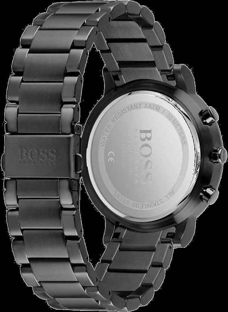 Bracelet Hugo Boss 1513780 en acier noir avec boucle déployante, maillons lisses et ajustables