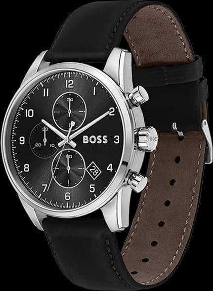 Cadran Hugo Boss 1513782 détail des compteurs chronographe et date à 4h30, aiguilles luminescentes