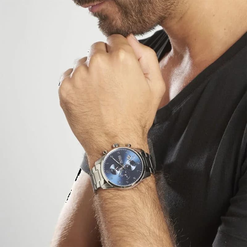 Bracelet Hugo Boss 1513784 en acier inoxydable brossé avec fermoir déployant et maillons ajustables