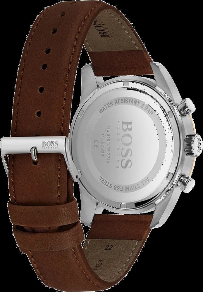 Bracelet Hugo Boss 1513786 en cuir marron avec coutures contrastantes et boucle ardillon