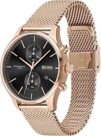 Montre Homme Hugo Boss Integrity 1513806 bracelet maille milanaise or rose cadran noir vue 2