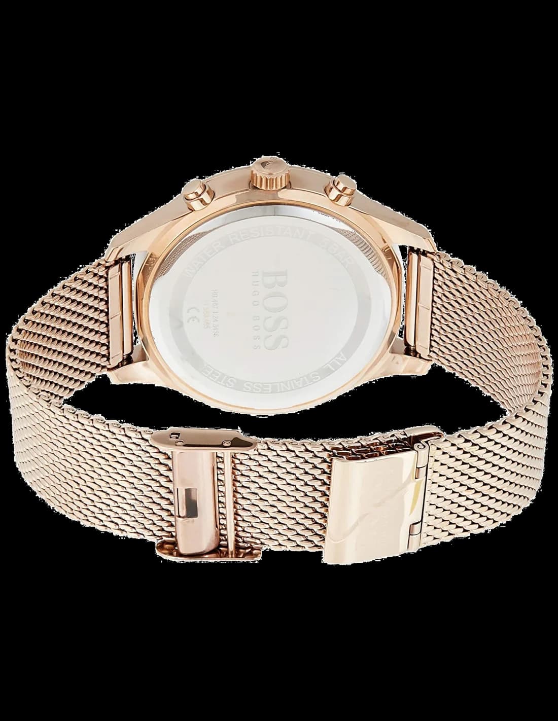 Montre Homme Hugo Boss Integrity 1513806 bracelet maille milanaise or rose cadran noir vue 3