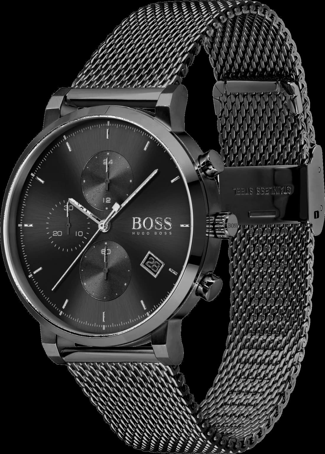 Cadran Hugo Boss 1513813 aux index bâtons appliques et aiguilles dauphine fines pour lisibilité optimale