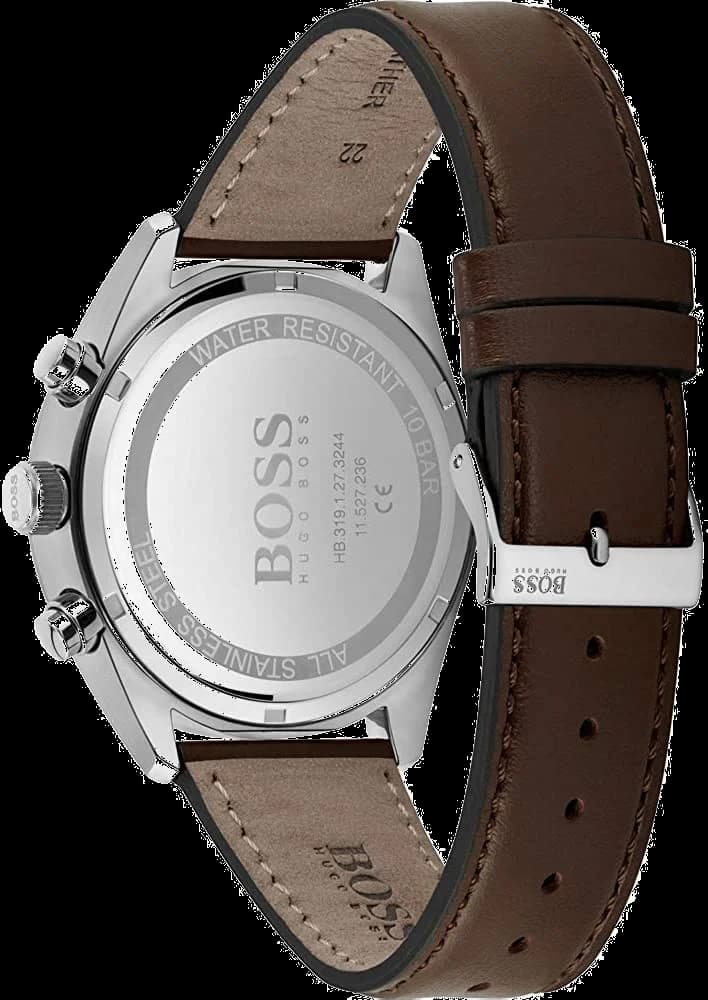 Bracelet Hugo Boss 1513815 en cuir perforé marron, coutures contrastées, boucle ardillon en acier