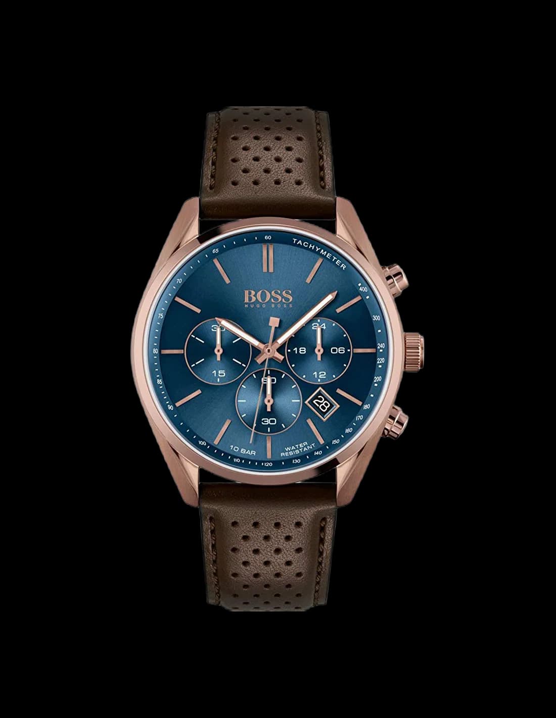 Montre Hugo Boss 1513817 avec cadran noir et index argentés sur fond soleil