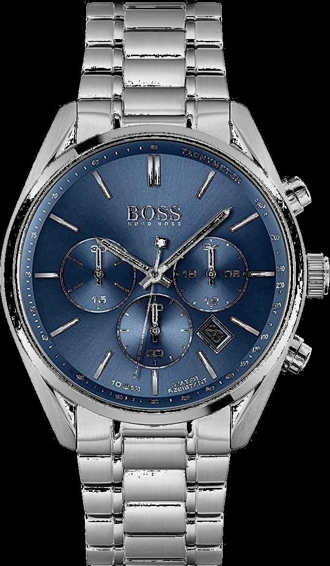 Montre Hugo Boss 1513818 avec cadran noir et index argentés sur fond soleillé