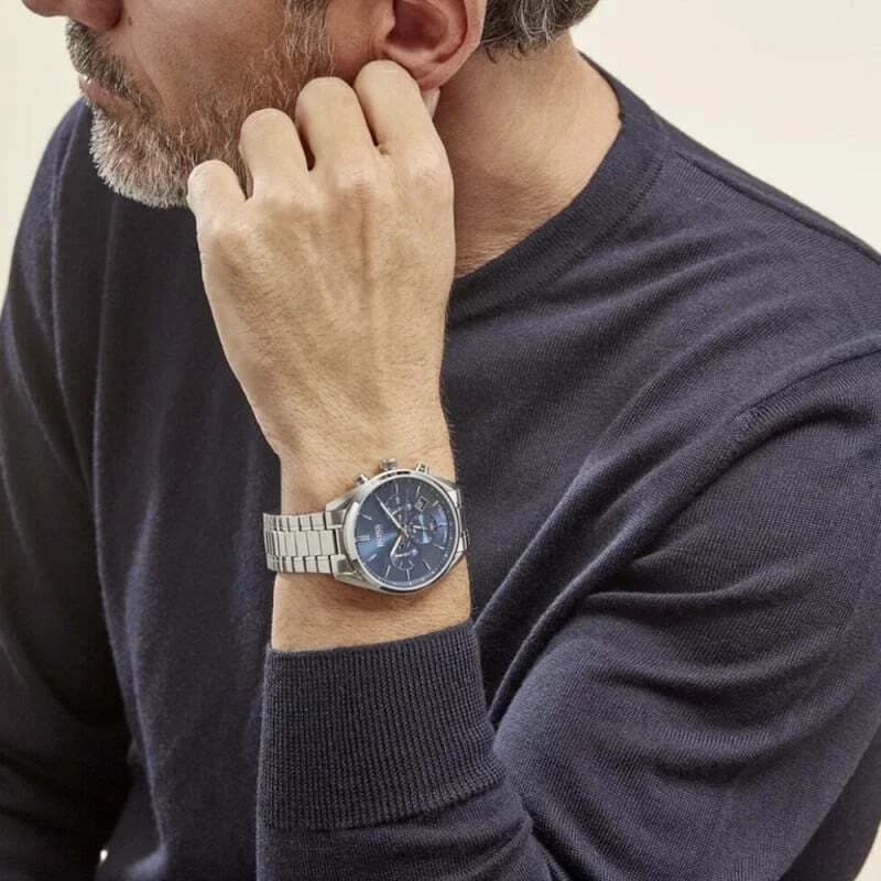 Boîtier Hugo Boss 1513818 rond en acier de 42mm avec lunette fine et finition brossée