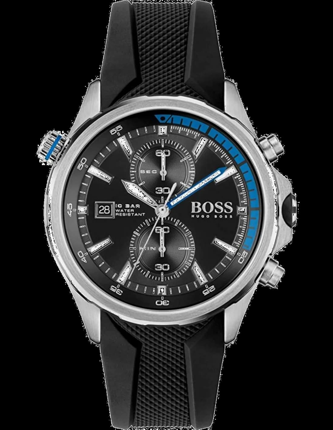 Montre Hugo Boss 1513820 avec cadran bleu marine et index lumineux, style sport chic