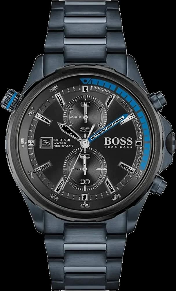 Montre Homme Hugo Boss Globetrotter 1513824 chronographe bleu mat bracelet acier