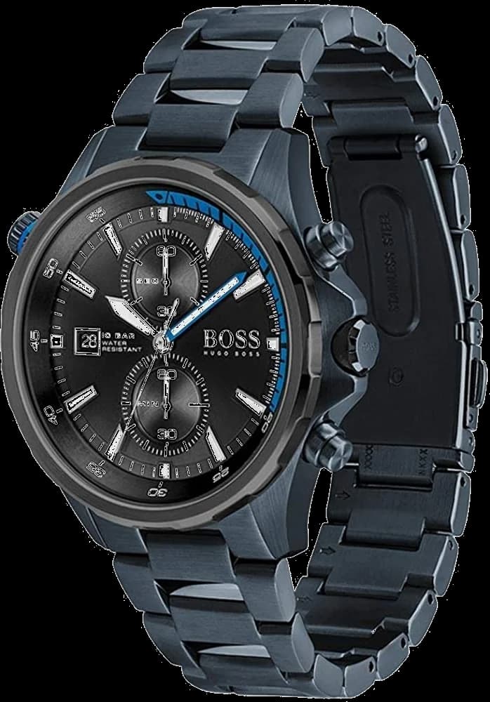 Montre Homme Hugo Boss Globetrotter 1513824 chronographe bleu mat bracelet acier vue 2