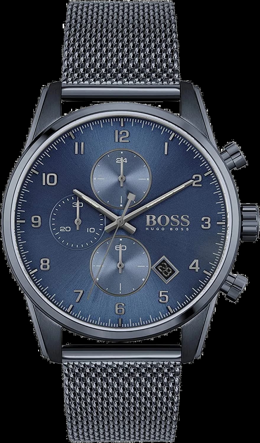 Montre Hugo Boss 1513836 au cadran bleu soleil et bracelet métal bleu, style moderne et élégant