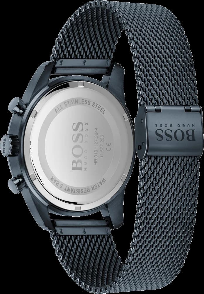 Bracelet Hugo Boss 1513836 en maille milanaise bleue, fermoir déployant, acier inoxydable