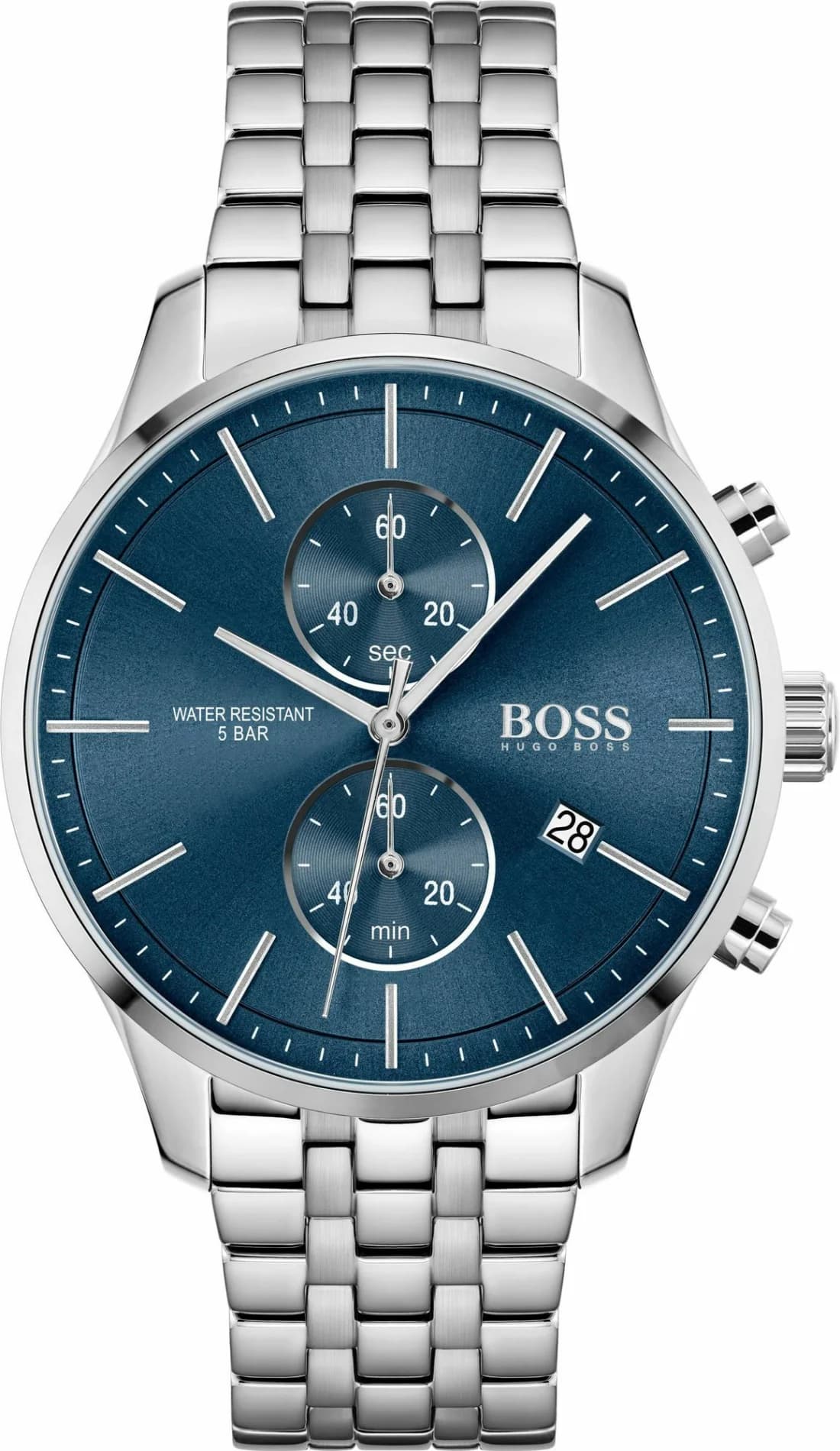 Montre Hugo Boss 1513839 au cadran bleu soleil, chronographe et aiguilles argentées