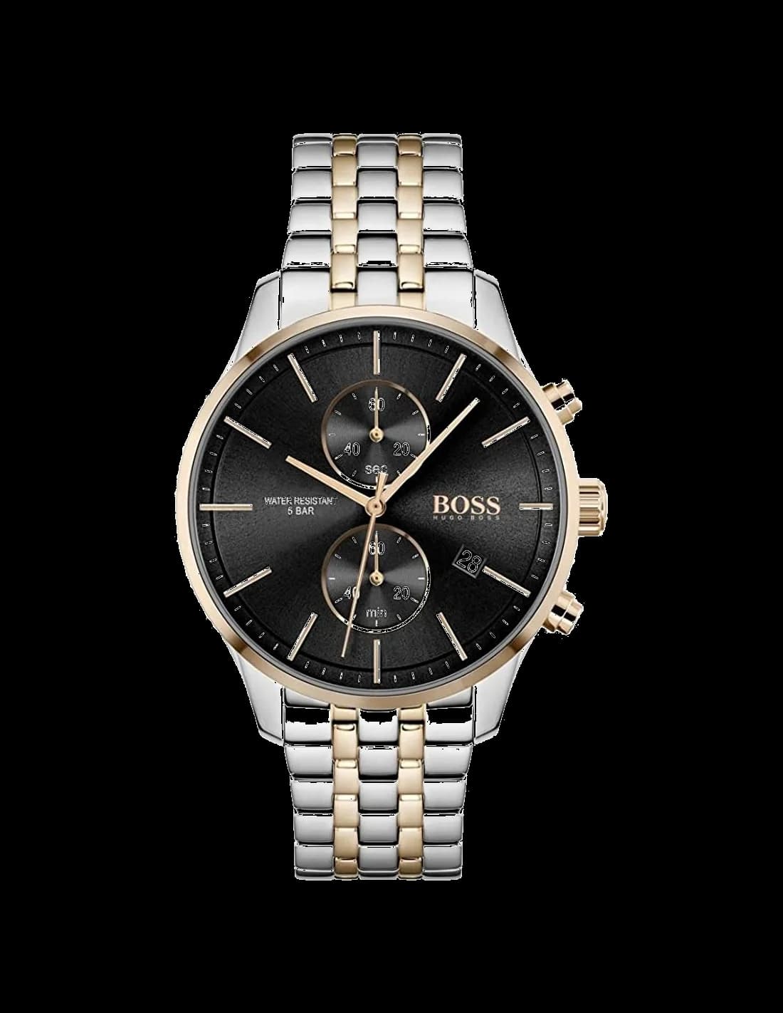 Montre Hugo Boss 1513840 avec cadran noir et accents or, chronographe