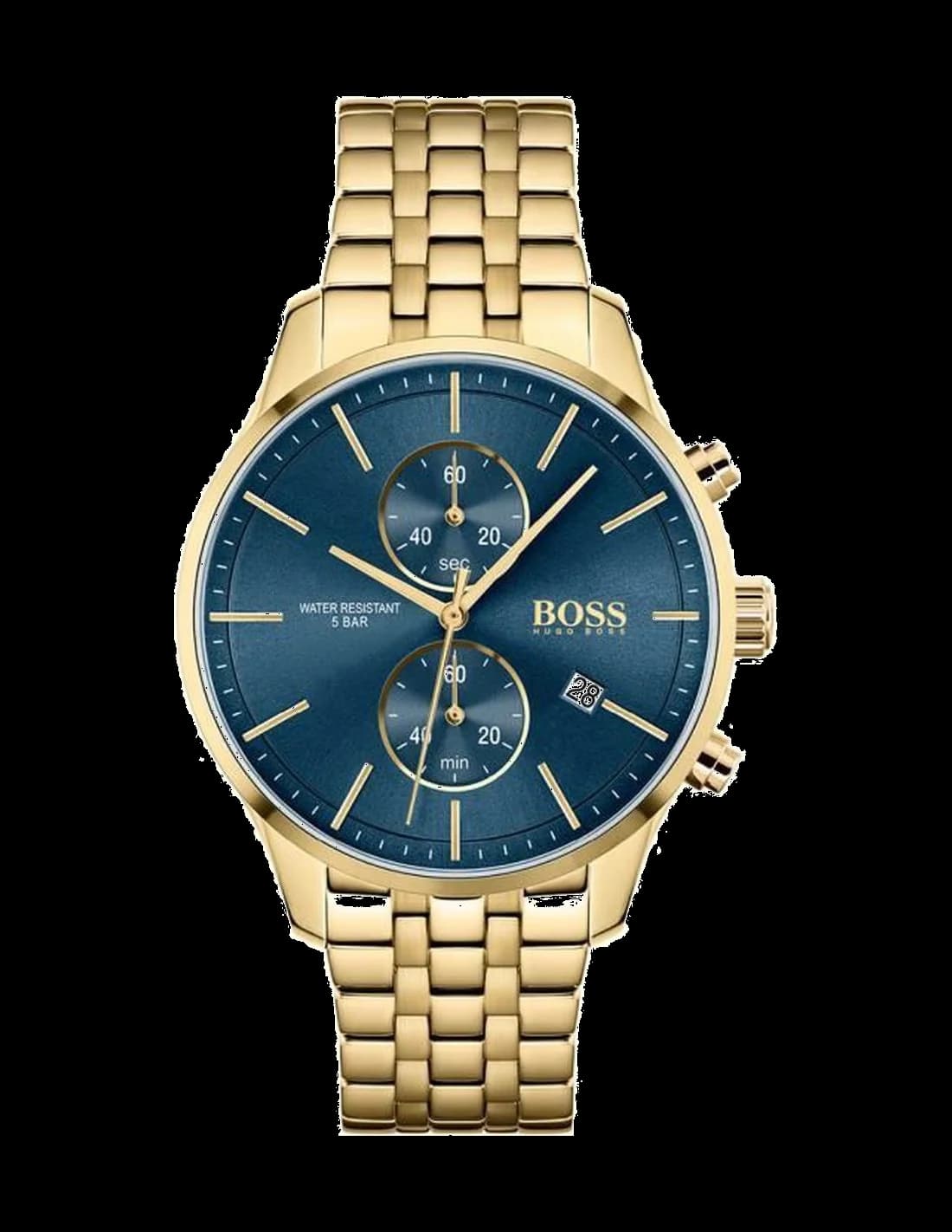 Montre Hugo Boss 1513841 avec cadran blanc, index dorés et aiguilles bâton, style élégant et sportif