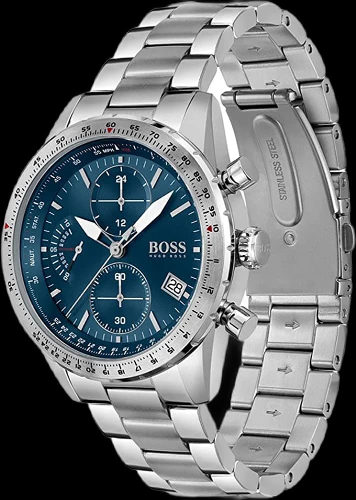 Bracelet Hugo Boss 1513850 en acier brossé avec maillons alternés, fermoir déployant double sécurité