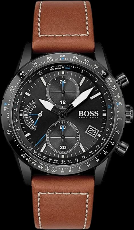 Montre Hugo Boss 1513851 au cadran noir avec index et aiguilles luminescents, style pilote sportif et élégant