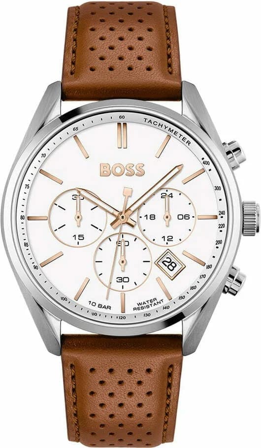 Montre Hugo Boss 1513879 avec cadran noir et index argentés, style sport chic