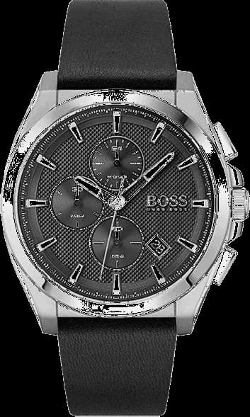 Montre Hugo Boss 1513881 au cadran noir avec chronographe, style sport chic et élégant