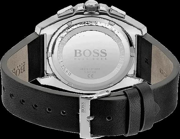 Bracelet Hugo Boss 1513881 en cuir noir avec surpiqûres contrastées et boucle déployante