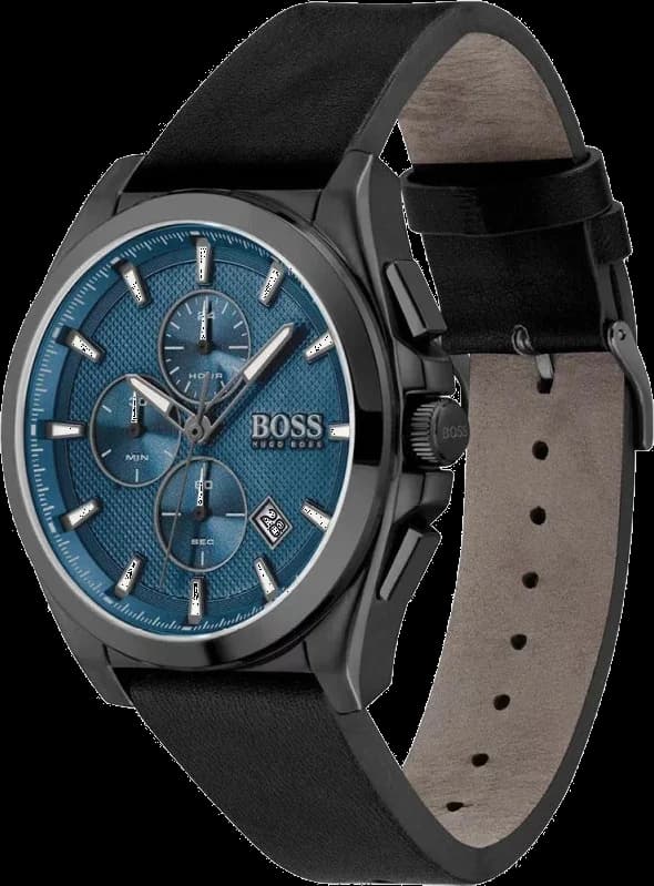 Cadran Hugo Boss 1513883 avec trois compteurs chronographe, index appliques, aiguilles luminescentes, date à 4h