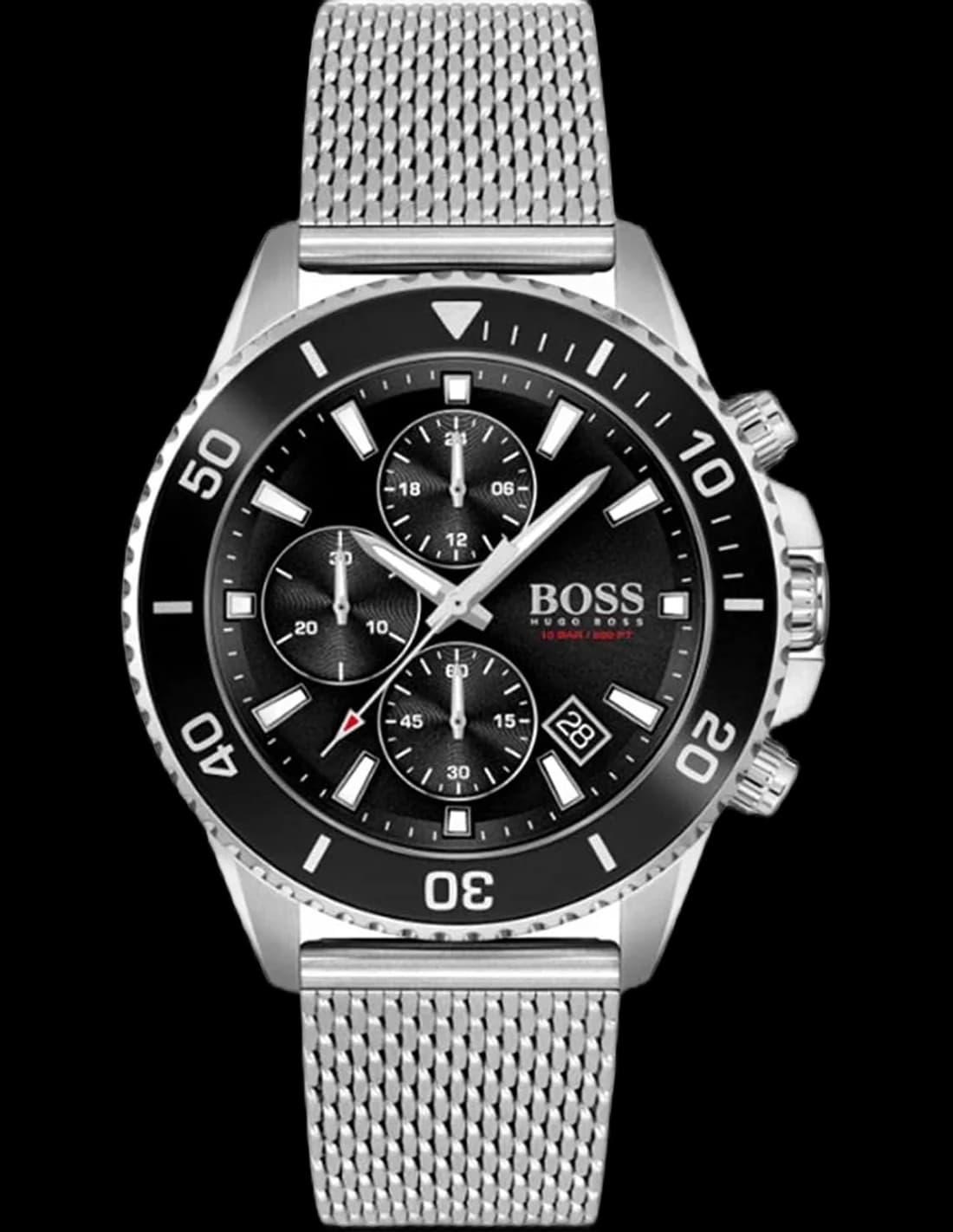 Montre Hugo Boss 1513904 au cadran noir avec index et aiguilles argentés, style sport chic