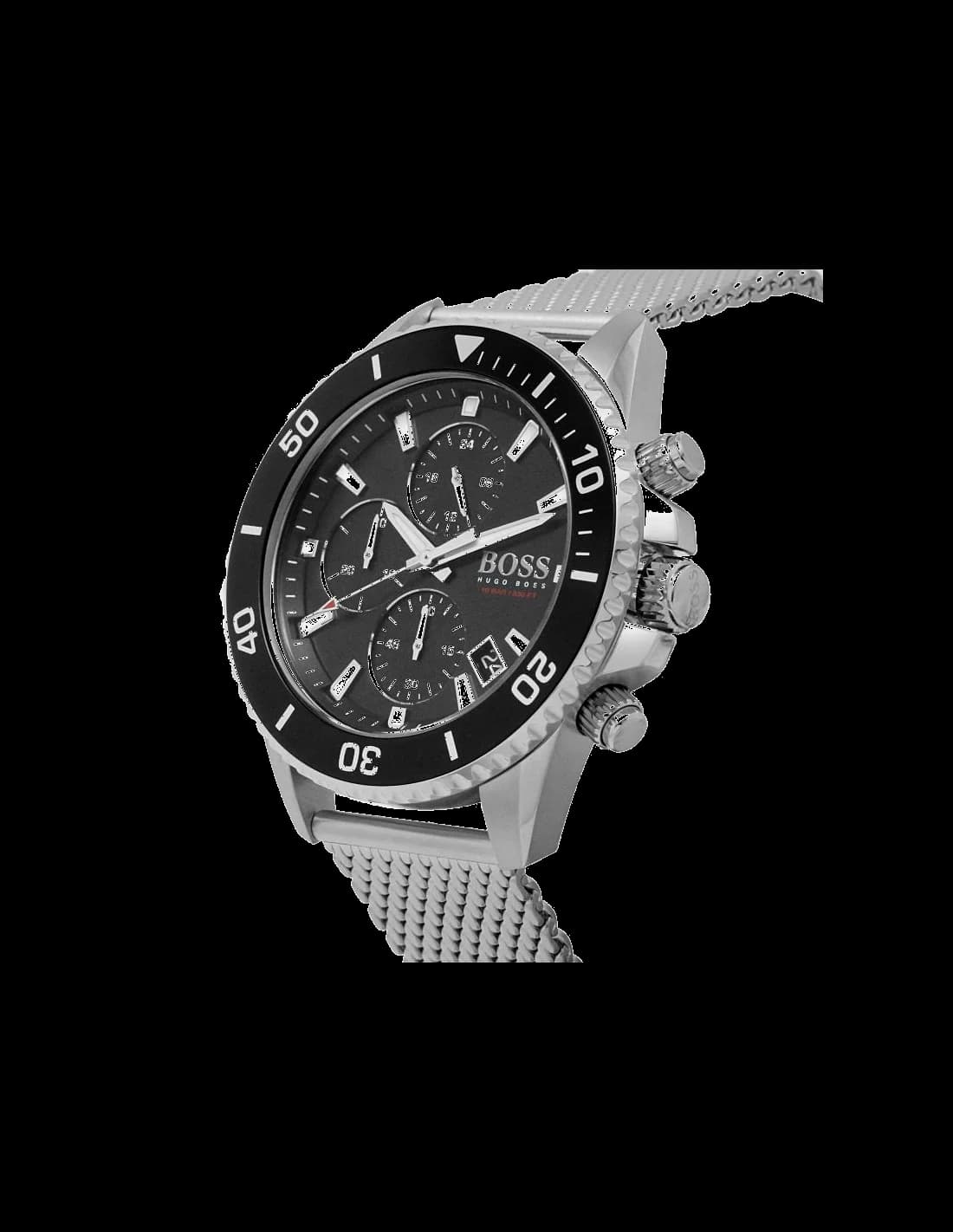 Cadran Hugo Boss 1513904 noir doté de trois compteurs chronographe, date à 4h30, aiguilles luminescentes