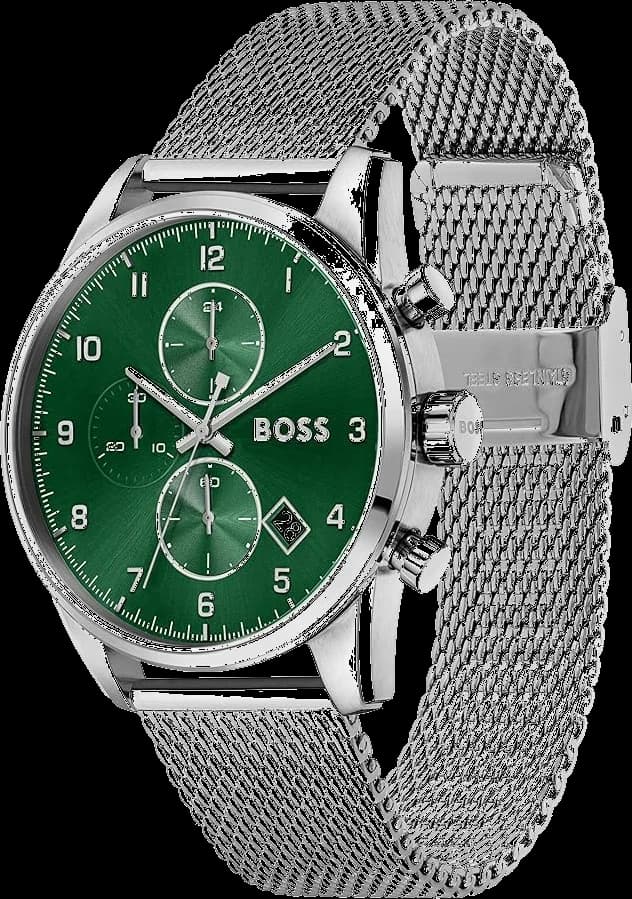 Cadran Hugo Boss 1513938 avec index bâtons et aiguilles argentés, date à 3h, design épuré