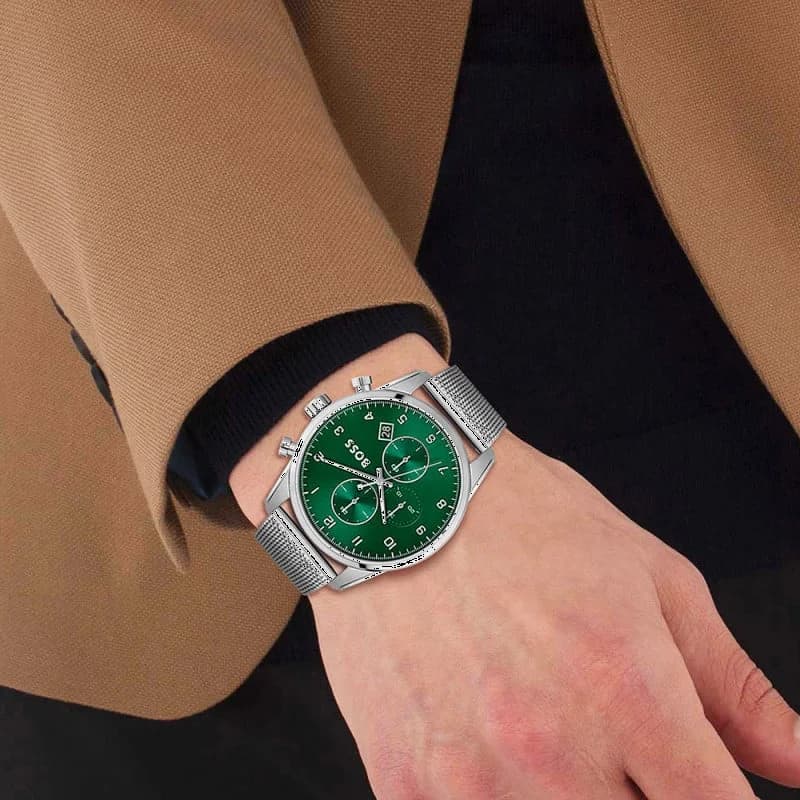 Bracelet Hugo Boss 1513938 en maille milanaise acier inoxydable, fermoir déployant, confortable