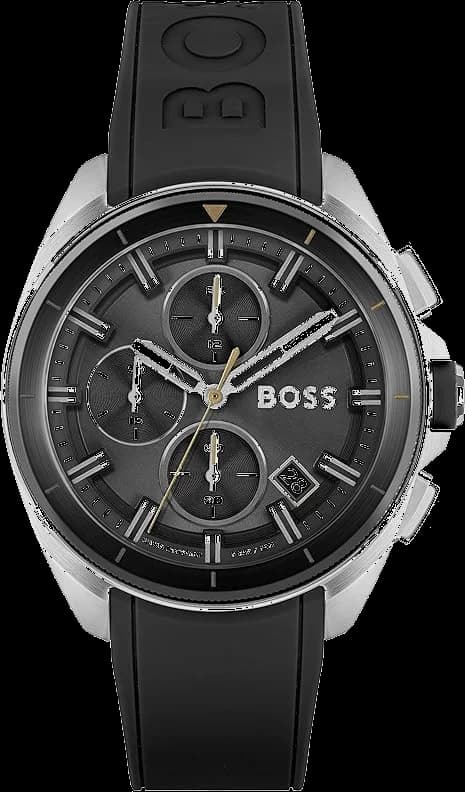 Montre Hugo Boss 1513953 au cadran noir et index blancs, style sport-chic sur fond sombre