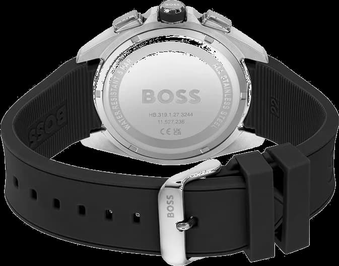 Bracelet Hugo Boss 1513953 en silicone noir texturé, fermoir boucle ardillon, confort et durabilité assurés
