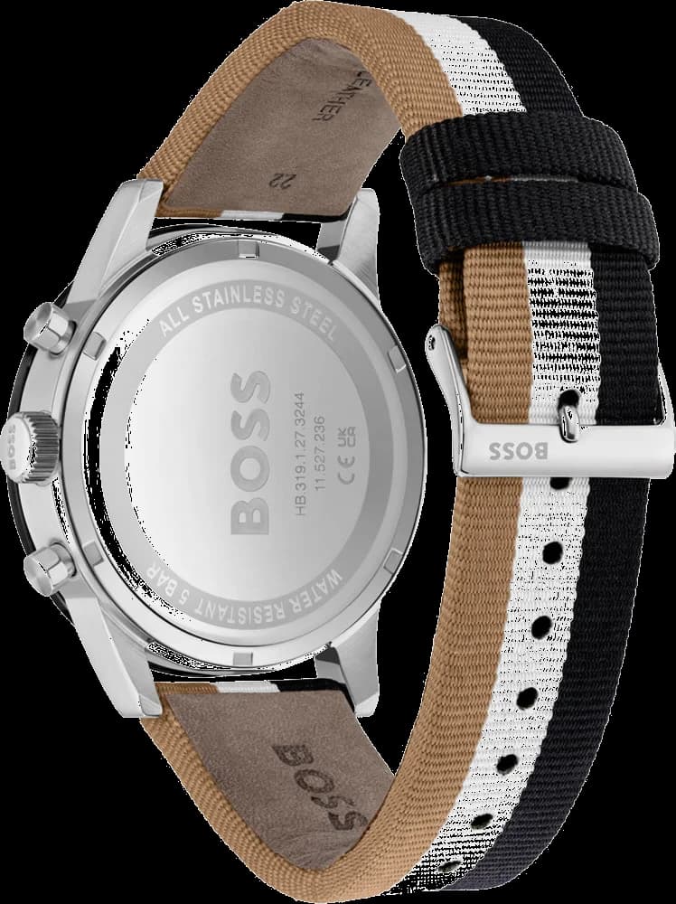 Bracelet Hugo Boss 1513963 NATO tricolore bleu, rouge et blanc en nylon tissé, boucle ardillon