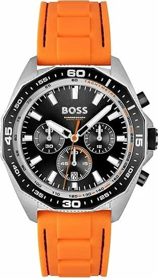 Montre Hugo Boss 1513970 Energy Chronographe acier orange avec cadran noir soleillé et index luminescents