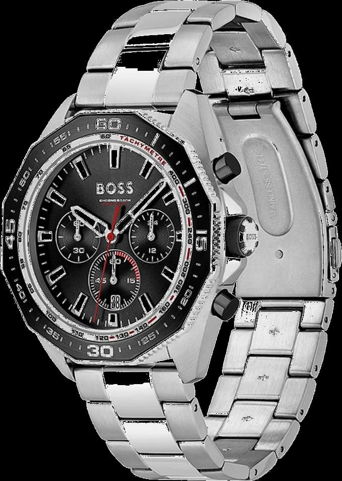 Montre Hugo Boss Energy 1513971 cadran noir octogonal bracelet en acier vue 2