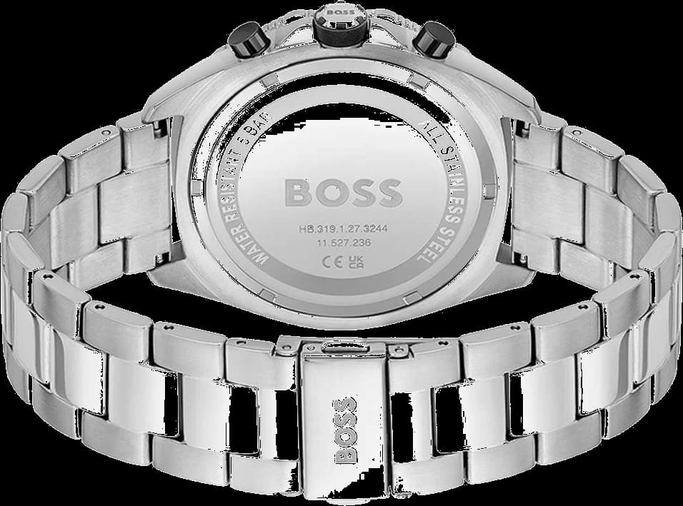Boîtier Hugo Boss 1513971 octogonal en acier brossé, glace saphir, profil fin