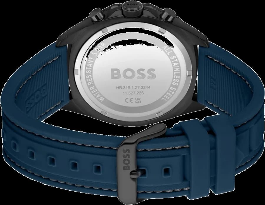 Bracelet Hugo Boss 1513972 en silicone bleu intégré, fermoir déployant, confortable et étanche, texture lisse