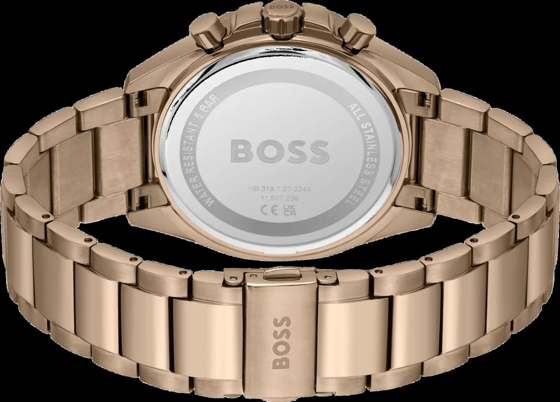 Bracelet Hugo Boss 1514019 en acier bicolore doré rose et argent avec fermoir déployant, maillons alternés