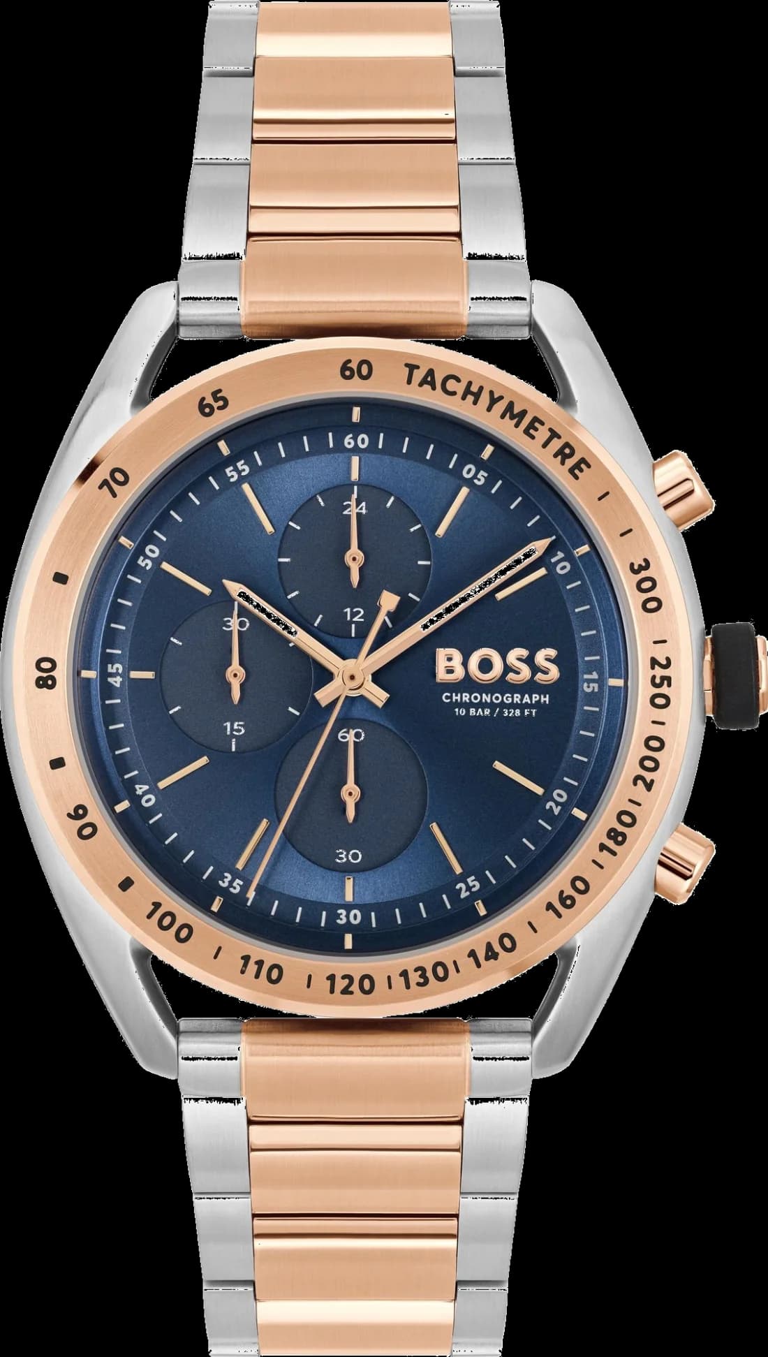 Montre Hugo Boss 1514026 au cadran noir soleillé et index bicolores, style sport chic