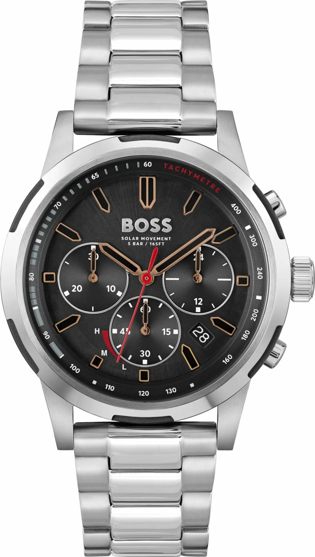 Montre Hugo Boss 1514032 acier inoxydable brossé, cadran noir mat, style classique et sportif