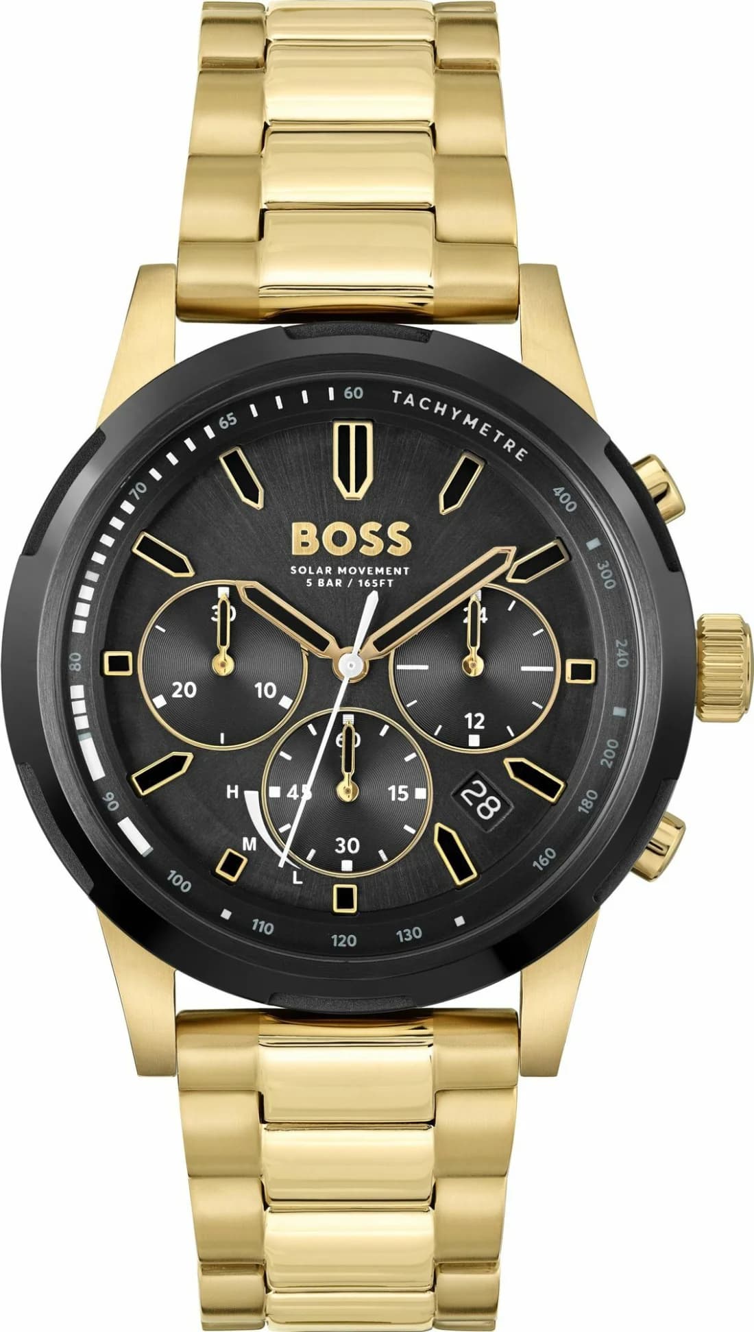 Montre Hugo Boss 1514033 acier doré et cadran noir multifonctions, style élégant et sportif