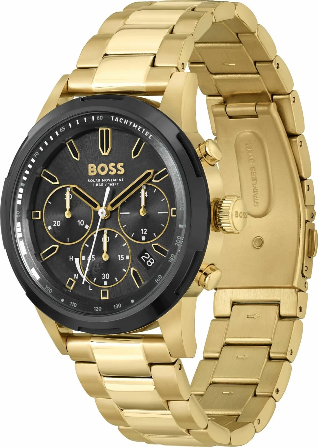 Cadran Hugo Boss 1514033 noir avec index argentés, aiguilles luminescentes et trois sous-cadrans