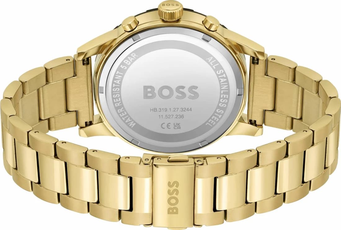 Bracelet Hugo Boss 1514033 en acier doré avec maillons polis et satinés, fermoir déployant double sécurité