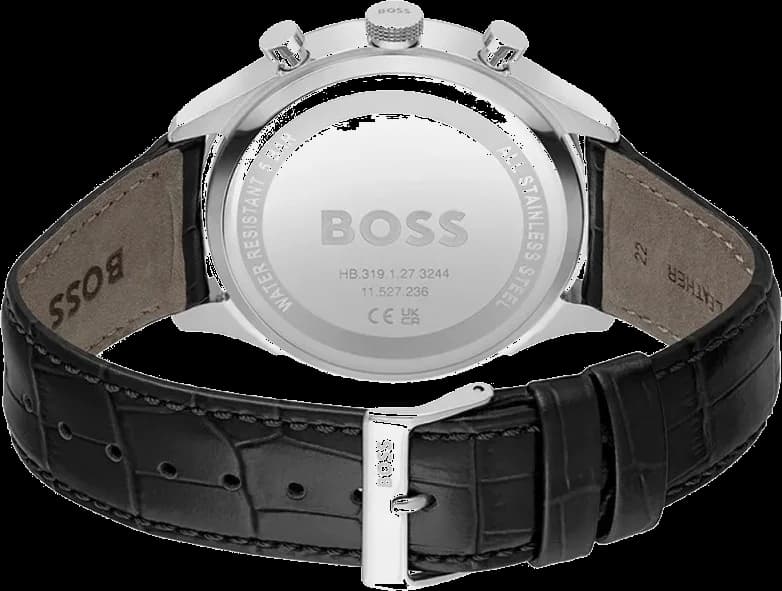 Bracelet Hugo Boss 1514049 en cuir noir avec coutures contrastées, fermoir boucle ardillon en acier