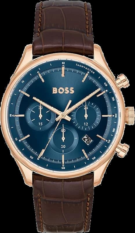 Montre Hugo Boss 1514050 au cadran bleu sportif et bracelet cuir marron, style élégant