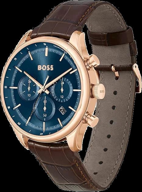 Montre Hugo Boss Sport Lux Gregor 1514050 cadran bleu bracelet cuir marron vue 2