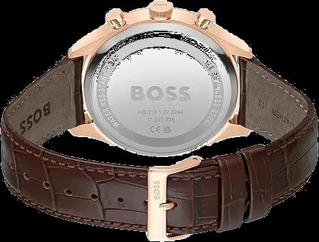 Bracelet Hugo Boss 1514050 en cuir marron à surpiqûres contrastées, boucle ardillon signée