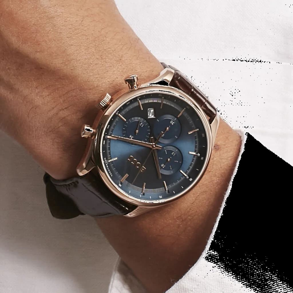 Montre Hugo Boss Sport Lux Gregor 1514050 cadran bleu bracelet cuir marron vue 4