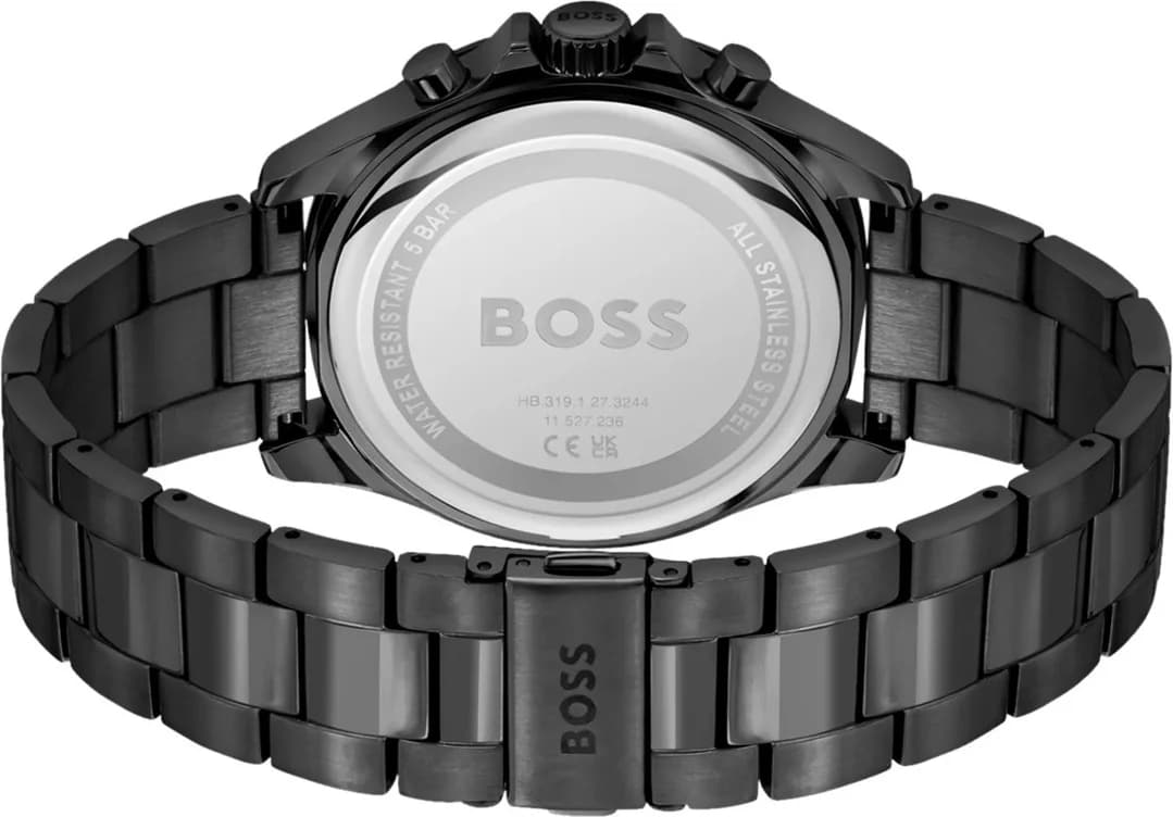 Bracelet Hugo Boss 1514058 en acier noir robuste avec maillons satinés et boucle déployante