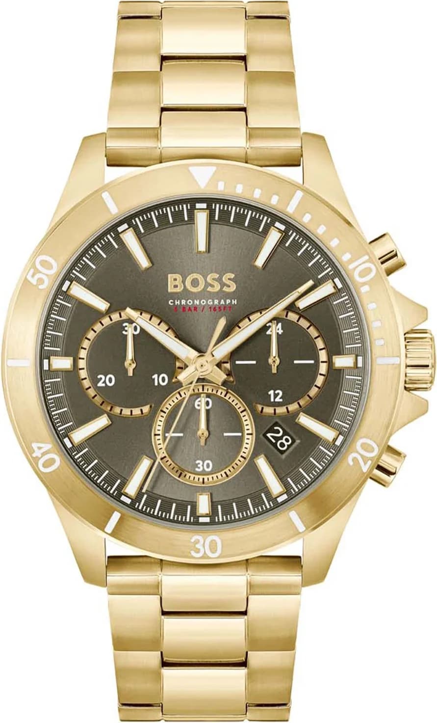 Montre Hugo Boss 1514059 avec cadran multifonctions doré sur fond noir et index bâtons argentés
