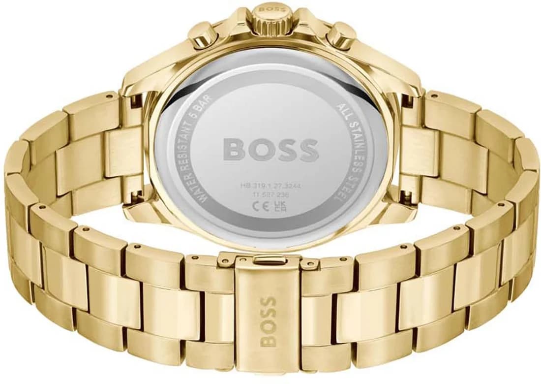 Bracelet Hugo Boss 1514059 en acier doré à maillons alternés, fermoir déployant double sécurité signé